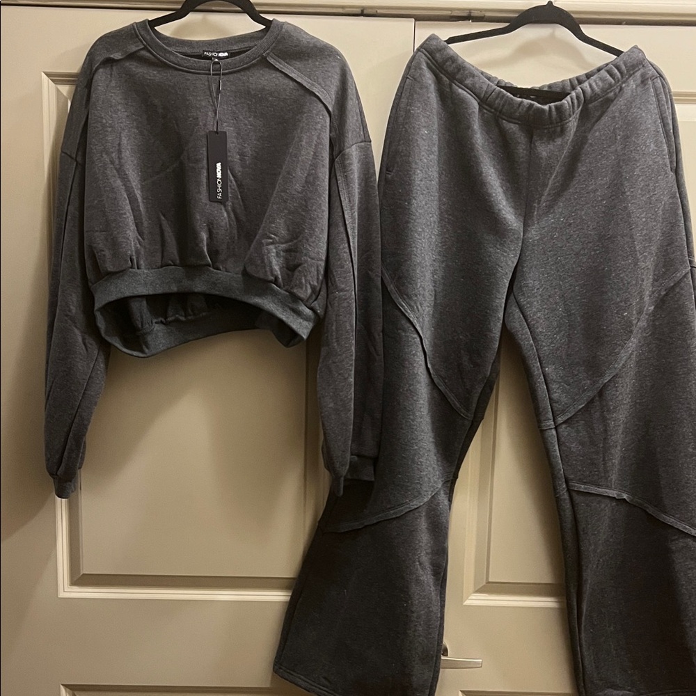 Fashion Nova Dark Gray Fleece Pant Set Size XL